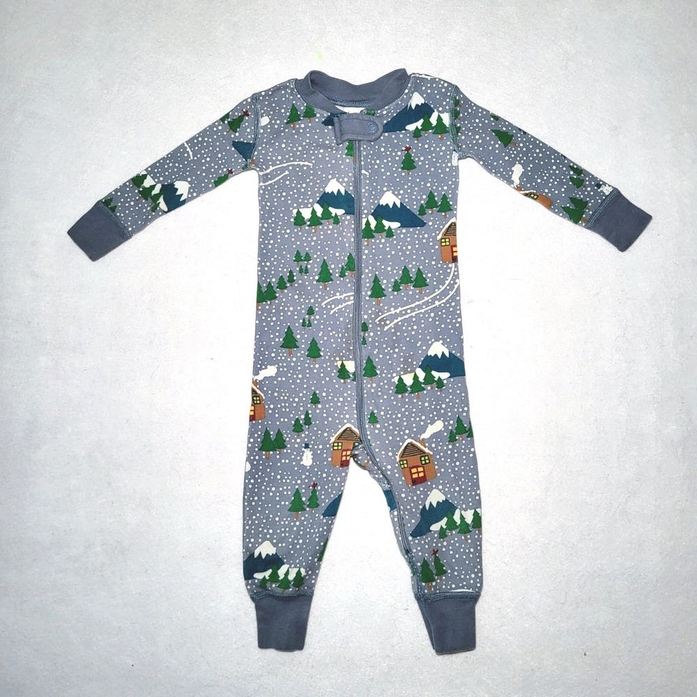 Hanna Andersson Organic Cotton Winter Village Pajama Sleeper Blue 12-18 M 75 cm